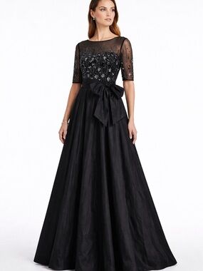 Adrianna Papell Beaded Mesh Taffeta Gown Black Size 4 Formal Evening Dress NWT